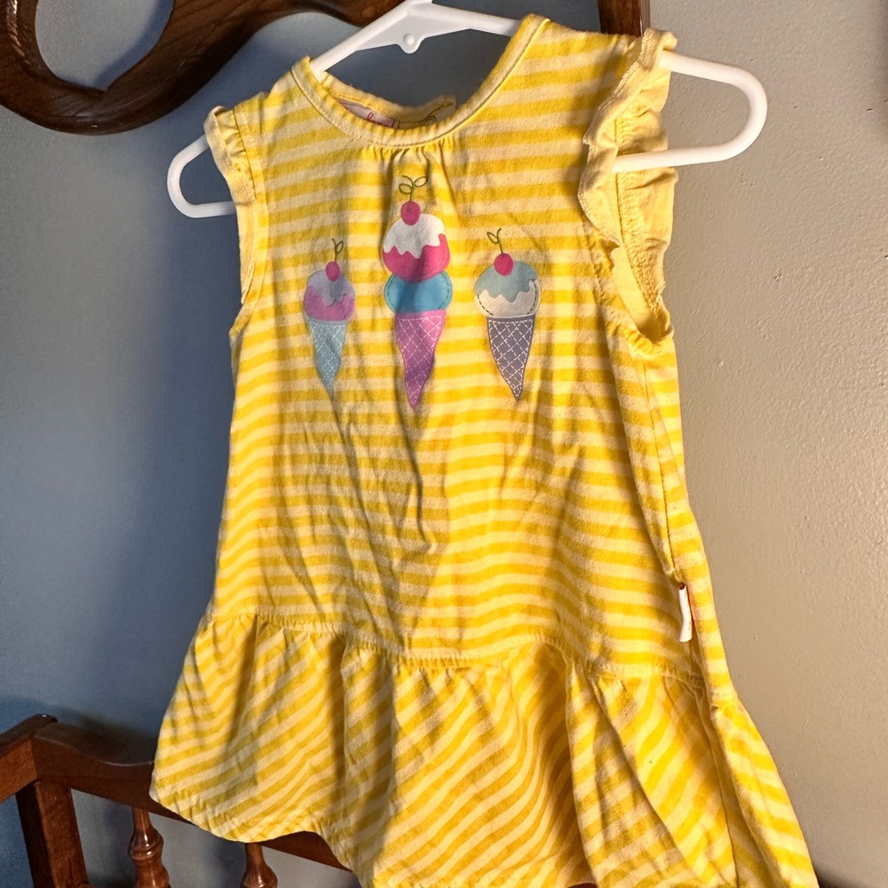 Mary Jane Yellow Striped Dress with Ice Cream Design